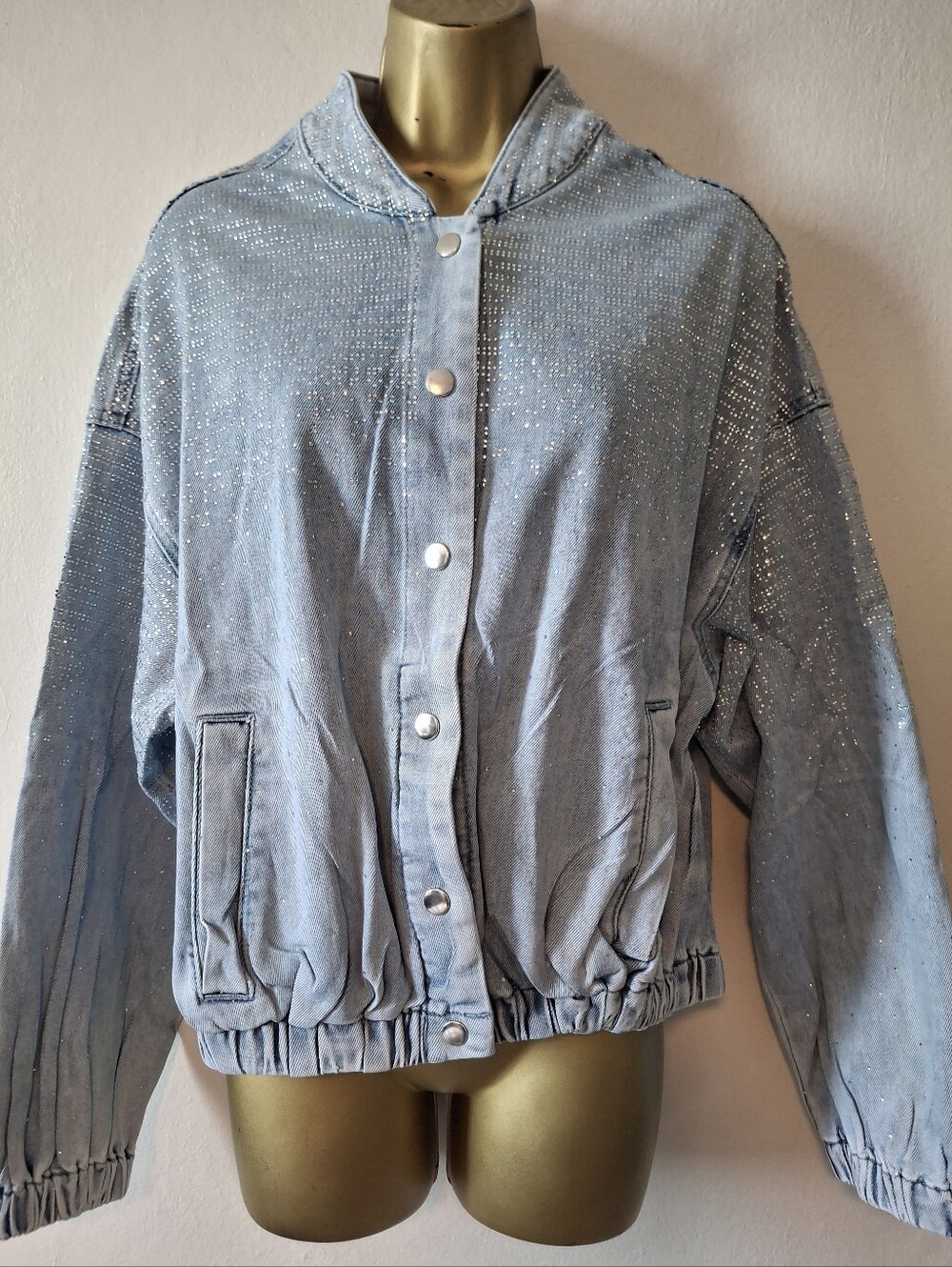 Light Blue Rhinestone-Embellished Women’s Jacket